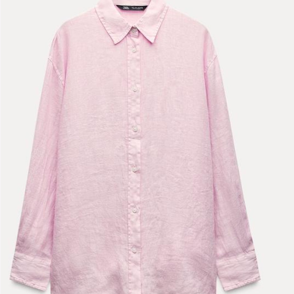 Zara Women's Light Pink Linen shirt Size M.